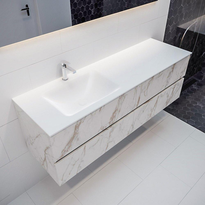 Mondiaz VICA Ensemble de meuble de salle de bain - 150cm - meuble sous vasque carrara - 4 tiroirs - lavabo cloud gauche - 1 trou de robinet - version XL 60cm de haut