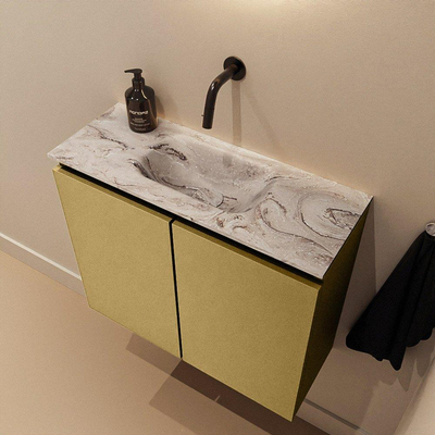 MONDIAZ TURE-DLUX Meuble de toilettes 60 cm Oro. Lavabo EDEN Glace position milieu. Sans trou de robinet.