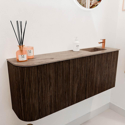 Mondiaz JOYA-DLUX 101.6cm toiletmeubel - ronding links kleur Walnut - Wastafel FAYE positie Rechts 1 kraangat kleur Arena.