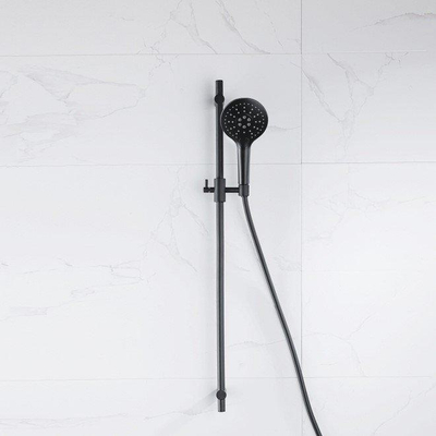 FortiFura Calvi Ensemble de douche avec barre curseur - douchette ronde - flexible lisse - Noir mat
