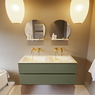 Mondiaz VICA-DLUX ensemble de meuble de salle de bain - 120cm - meuble sous-vasque armée - 2 tiroirs - lavabo encastré nuage double - sans trous de robinet - version haute de 60cm - ostra