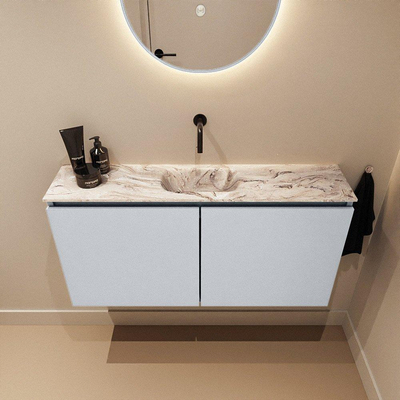 MONDIAZ TURE-DLUX Meuble toilette - 100cm - Clay - EDEN - vasque Glace - position centrale - sans trou de robinet