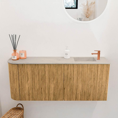 Mondiaz JOYA-DLUX 101.6cm meuble de salle de bains - arrondi gauche couleur Oak - Vasque FAYE position Droite 1 trou de robinet couleur Opalo.