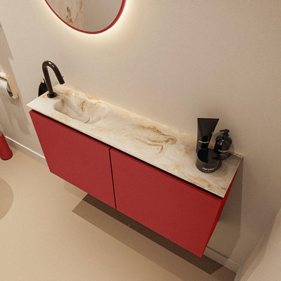 MONDIAZ TURE-DLUX Meuble toilette - 100cm - Fire - EDEN - vasque Frappe - position gauche - 1 trou de robinet