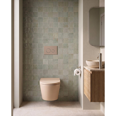 QeramiQ Dely Toiletset - 36.3x51.7cm - Geberit UP720 inbouwreservoir - rimless - diepspoel - 35mm zitting - softclose - bedieningsplaat taupe - ronde knoppen - mat beige