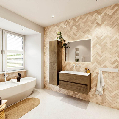 Mondiaz VICA meuble sous lavabo de salle de bains - 90cm - 2 tiroirs - lavabo Moon Talc - sans trou de robinet - Chai