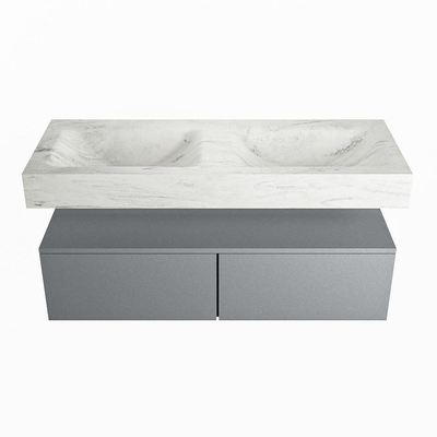 Mondiaz ALAN-DLUX Ensemble de meuble - 120cm - meuble Plata mat - 2 tiroirs - Lavabo Cloud Opalo suspendu - vasque Gauche et droite - 2 trous de robinet