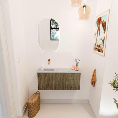 Mondiaz JOYA-DLUX 90cm toiletmeubel - kleur Dusk - Wastafel FAYE positie Links Zonder kraangat kleur Glace.