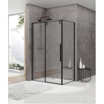 Van Rijn Products ST06 Wand - 88.5x200cm - helder glas - dikte 8mm - tbv hoekcabine - zwart