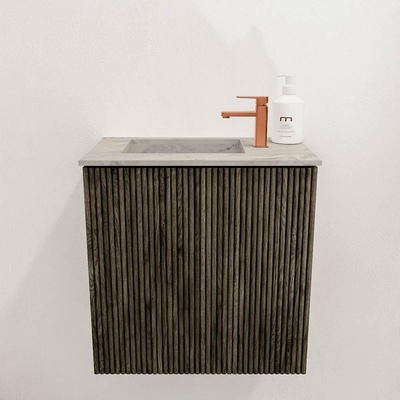 Mondiaz JOYA-DLUX 40cm toiletmeubel - kleur Shadow - Wastafel FAYE positie Links 1 kraangat kleur Glace.