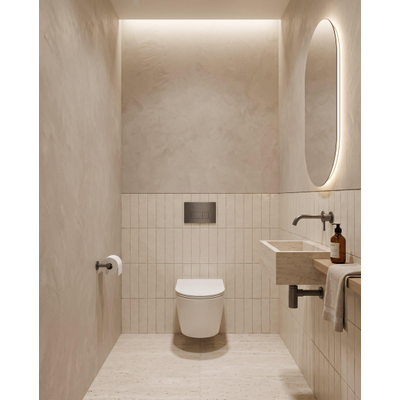 QeramiQ Dely Toiletset - inbouwreservoir Qeramiq Flush - 35mm zitting - metaal gunmetal bedieningsplaat - rechthoekige knoppen - glans wit