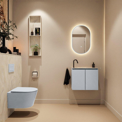 MONDIAZ TURE-DLUX Meuble toilette - 60cm - Clay - EDEN - vasque Ostra - position gauche - 1 trou de robinet