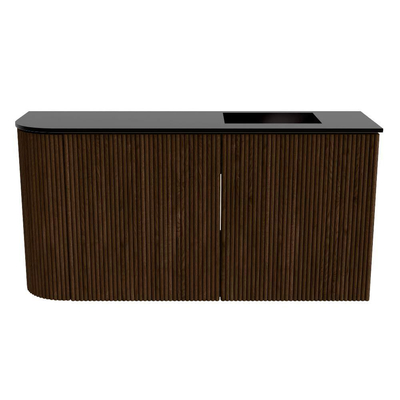 Mondiaz JOYA 81.6cm toiletmeubel - ronding links kleur Walnut - Wastafel FAYE positie Rechts Zonder kraangat kleur Urban.