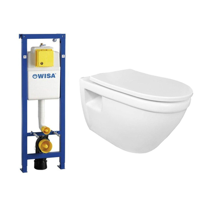 Nemo Go Flora toiletset 52x36x34cm zonder spoelrand wit met dunne softclose en takeoff zitting inclusief Wisa Excellent XS inbouwreservoir