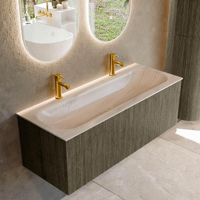 MONDIAZ KURVE-DLUX Meuble de salle de bains 120cm couleur Shadow avec 1 tiroir et 0 porte. Lavabo BIG LARGE Central 2 trous de robinet Meli.