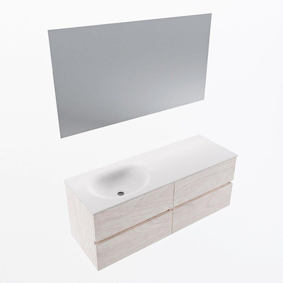 Mondiaz VICA ensemble de meuble de salle de bain - 130cm - meuble sous vasque en aggloméré - 4 tiroirs - lavabo moon gauche - sans trous de robinet - couleur talc - miroir LED - version XL 60cm de haut