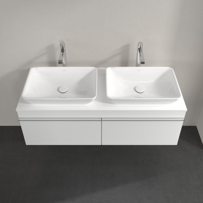 Villeroy & Boch Venticello Meuble sous lavabo 125.7x50.2x43.6cm avec 2 tiroirs pour 2 lavabos à poser blanc brillant