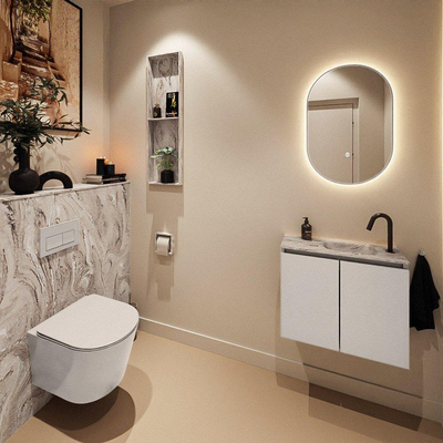 MONDIAZ TURE-DLUX 60cm toiletmeubel Linen. EDEN wastafel Glace positie rechts. Met 1 kraangat.