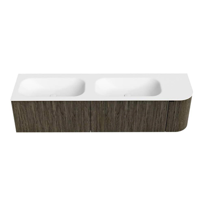 Mondiaz KURVE Badkamermeubelset - 175x46x40cm - 2 lade - 1 deur - wastafel solid surface - dubbel / links - zonder kraangat - Shadow