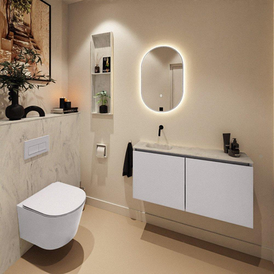 MONDIAZ TURE-DLUX Meuble toilette - 100cm - Cale - EDEN - vasque Opalo - position gauche - sans trou de robinet