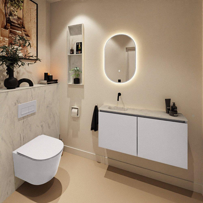 MONDIAZ TURE-DLUX meuble WC 100 cm Cale. EDEN lavabo Opalo position gauche. Sans trou de robinet.