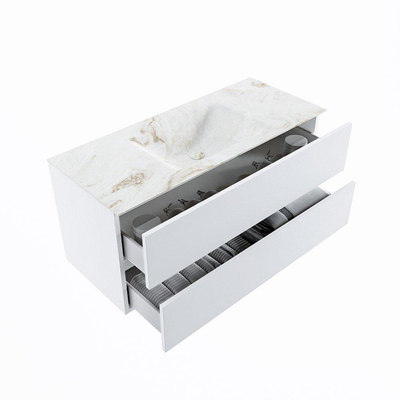 MONDIAZ VICA-DLUX Ensemble meuble de salle de bains - 110cm - sous-meuble talc - 2 tiroirs - lavabo encastré cloud au milieu - 1 trou de robinet - version haute 60cm - frape