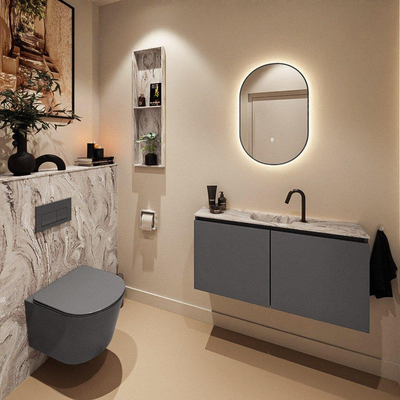 MONDIAZ TURE-DLUX Meuble toilette - 100cm - Dark Grey - EDEN - vasque Glace - position centrale - 1 trou de robinet