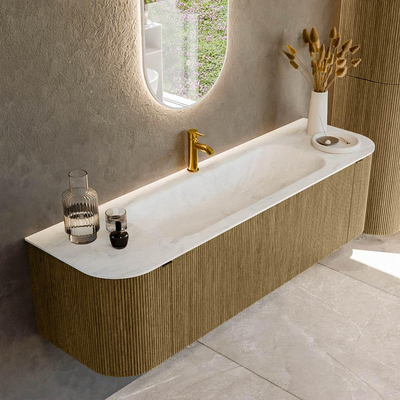 Mondiaz KURVE-DLUX Badkamermeubelset - 160x46x40cm - 1 lade - 2 deuren - wastafel solid surface - midden - 1 kraangat - Dusk