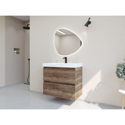 H&R Badmeubelen Infinity XXL 3D Badkamermeubelset - 80 cm - 1 keramische wasbak just wit - 1 kraangat - 2 lades - charleston