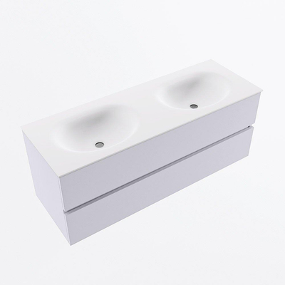 Mondiaz VICA Ensemble meuble de salle de bains - 130cm - cale - 2 tiroirs - Lavabo MOON - double sans trou de robinet - couleur talc - version XL 60cm de haut