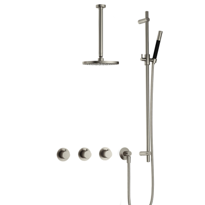 Hotbath Cobber IBS70 Regendoucheset - inbouw - 30cm plafondarm - 20cm ronde hoofddouche - staafhanddouche - glijstang - geborsteld nikkel (RVS)