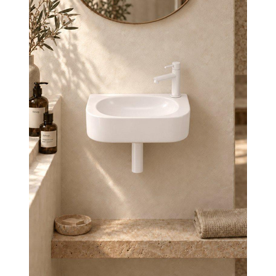 QeramiQ Fuente pack lave-mains – demi-rond – 40 x 21,5 x 12 cm – perçage à droite – robinet blanc mat