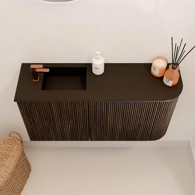 Mondiaz JOYA 81.6cm toiletmeubel - ronding rechts kleur Walnut - Wastafel FAYE positie Links 1 kraangat kleur Urban.