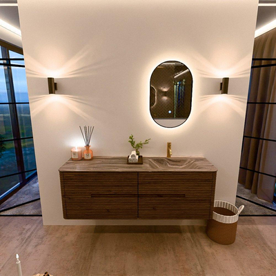 Mondiaz CIRO-DLUX Badkamermeubelset - 150x45x50cm - Solid surface wastafel Sombra - 1 wasbak Rechts - 1 kraangat - 4 lades - Dusk