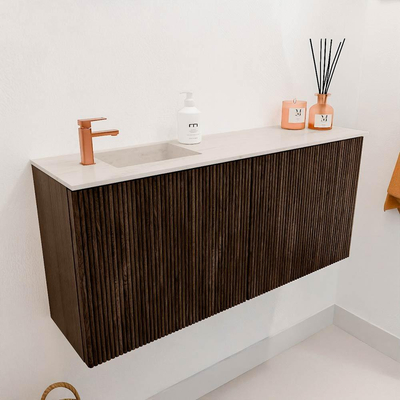 Mondiaz JOYA-DLUX 90cm toiletmeubel - kleur Walnut - Wastafel FAYE positie Links 1 kraangat kleur Meli.