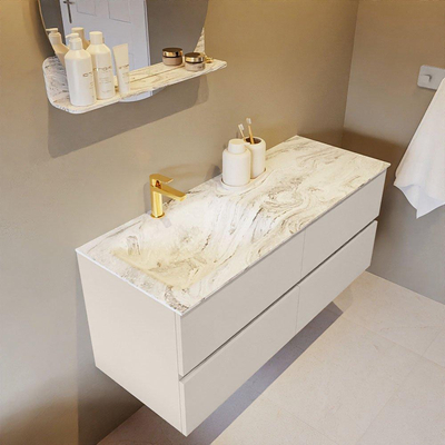 Mondiaz VICA-DLUX ensemble de meuble de salle de bain - 120cm - meuble sous-vasque lin - 4 tiroirs - lavabo encastré nuage gauche - 1 trou de robinet - version haute de 60cm - glace