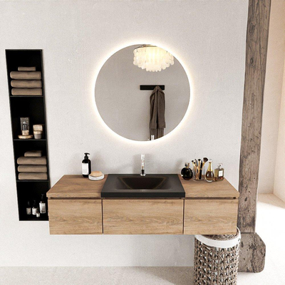 MONDIAZ BUKLA meuble de salle de bain 140 cm avec module 40 couleur Chêne blanchi avec 3 tiroirs. Lavabo CLOUD centre 1 trou de robinet couleur Urbaine.
