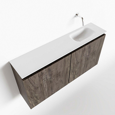MONDIAZ TURE Toiletmeubel 100x23x50cm met 0 kraangaten 2 deuren dark brown mat Wastafel Eden rechts Solid Surface Wit