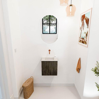 Mondiaz JOYA-DLUX 40cm toiletmeubel - kleur Shadow - Wastafel FAYE positie Midden Zonder kraangat kleur Ostra.