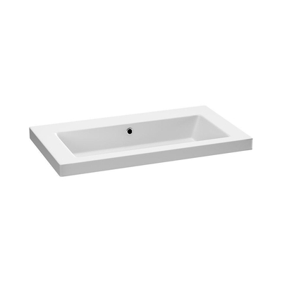 BRAUER Foggia Plan vasque 80x46cm sans trous de robinet avec trop plein et vasque simple marbre minéral Blanc mat