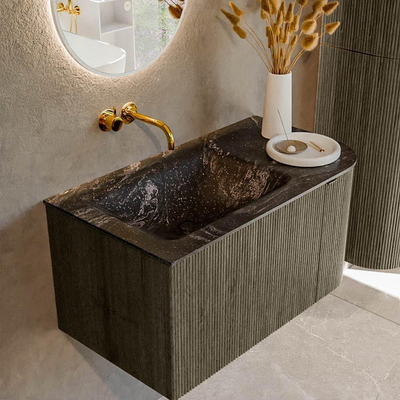 Mondiaz KURVE-DLUX Badkamermeubelset - 85x46x40cm - 1 lade - 1 deur - wastafel solid surface - links - zonder kraangat - Shadow