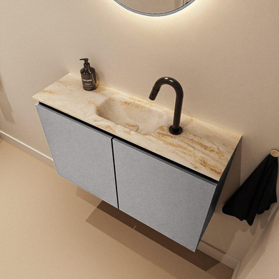 MONDIAZ TURE-DLUX Meuble toilette - 80cm - Plata - EDEN - vasque Frappe - position centrale - 1 trou de robinet