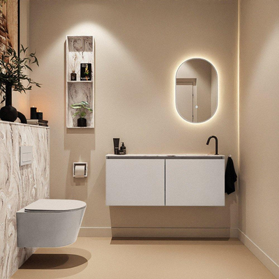 MONDIAZ TURE-DLUX Meuble toilette - 120cm - Linen - EDEN - vasque Glace - position droite - 1 trou de robinet