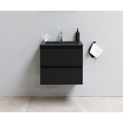 Basic Bella Meuble salle de bains avec lavabo acrylique Noir 60x55x46cm 1 trou de robinet Noir mat