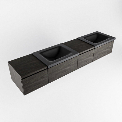 MONDIAZ BUKLA Meuble de salle de bains 200cm avec module 40 à droite couleur Dark Brown avec 4 tiroirs. Lavabo CLOUD double 2 trous de robinet couleur Urban.