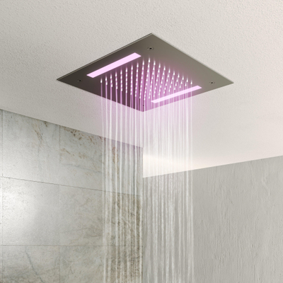 Hotbath Mate Inbouwhoofddouche vierkant - 30x30cm - met LED verlichting en watersensor - geborsteld nikkel (RVS)