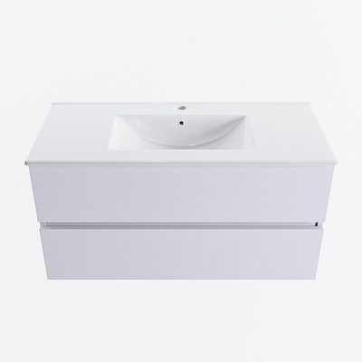 Mondiaz VICA ensemble de meuble de salle de bain - 100cm - meuble sous-vasque cale - 2 tiroirs - lavabo denia milieu - 1 trou de robinet - version haute de 60cm - blanc brillant