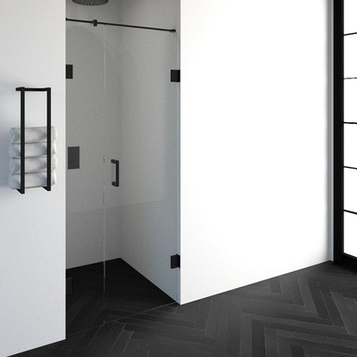BRAUER Void porte de niche 2-parties verre transparent 90x200 réversible avec porte pivotante 60 au mur incl. traitement anticalcaire noir mat