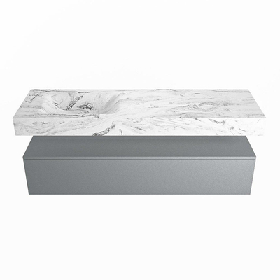 Mondiaz ALAN-DLUX Ensemble de meuble - 150cm - meuble Plata mat - 1 tiroir - Lavabo Cloud Glace suspendu - vasque Gauche - 1 trou de robinet