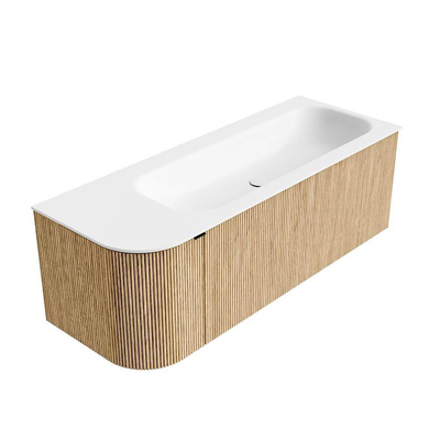 MONDIAZ KURVE Meuble de salle de bains 125 cm avec module 25 L couleur Chêne avec 1 tiroir et 1 porte. Lavabo BIG MEDIUM à droite sans trou de robinet Talc.